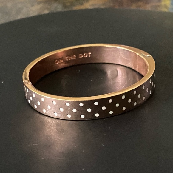 Kate Spade New York Authentic “On The Dot”White Polka Dots, Gold Brangle - Picture 7 of 12